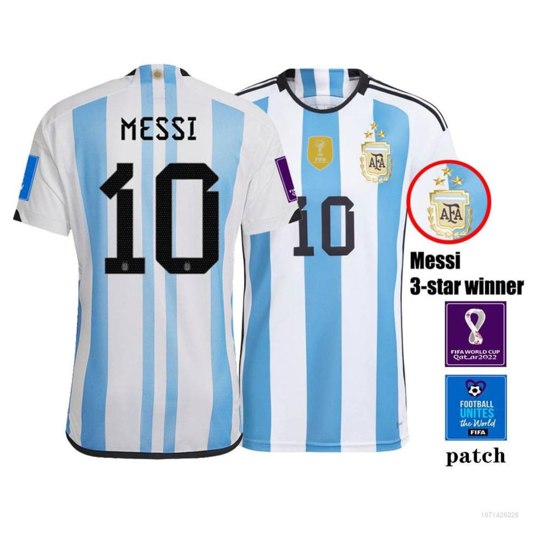 Argentina Home 3 STARS WITH MESSI 10 & BADGES JERSEY - uaessss